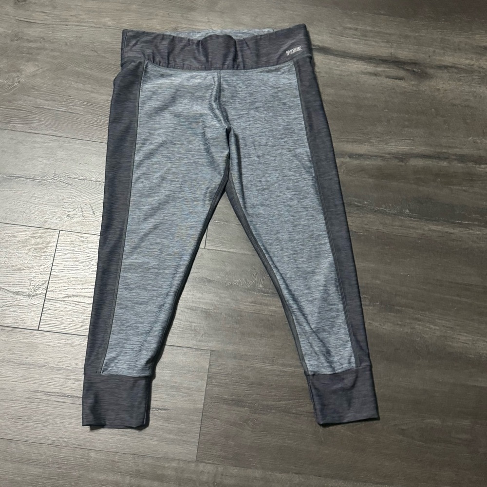 Victoria's Secret Pink Ultimate Flat Waist Ankle Leggings Marl Gray Logo Large